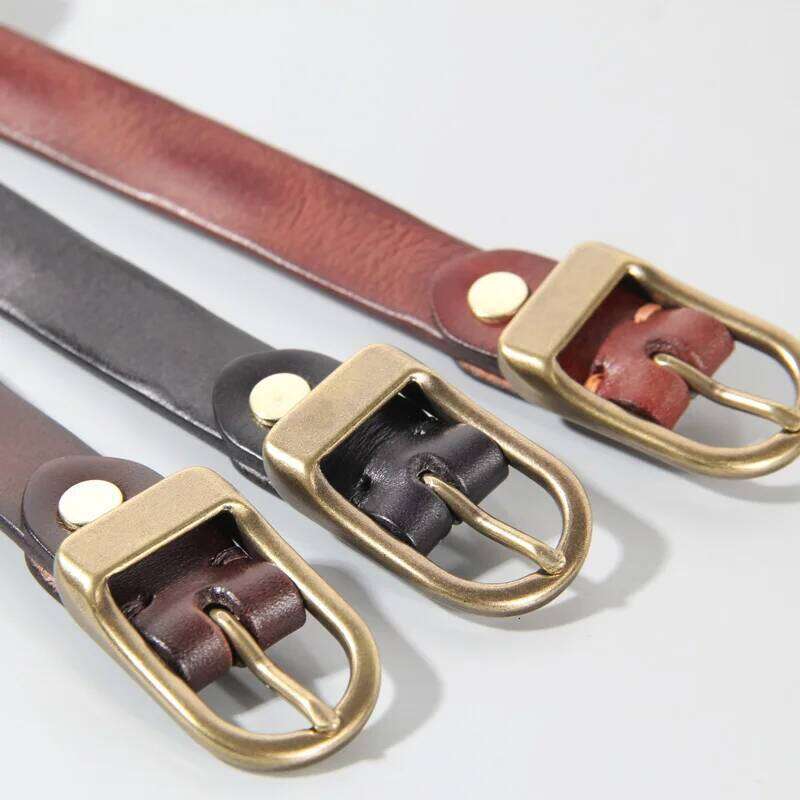 Retro Narrow Women's Pure Copper Button Top Cowhide All-match Casual Jeans High Quality Luxury Women Belt Z260226