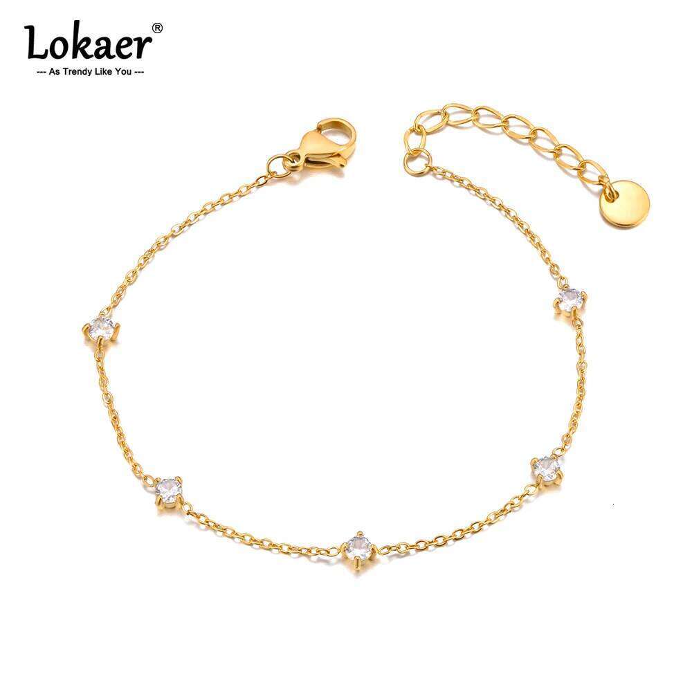 Lokaer Classic Small Dainty Cubic Zirconia Chain Bracelets for Women 18K Gold Plated Stainless Steel Wedding Jewelry B24059 Z260313
