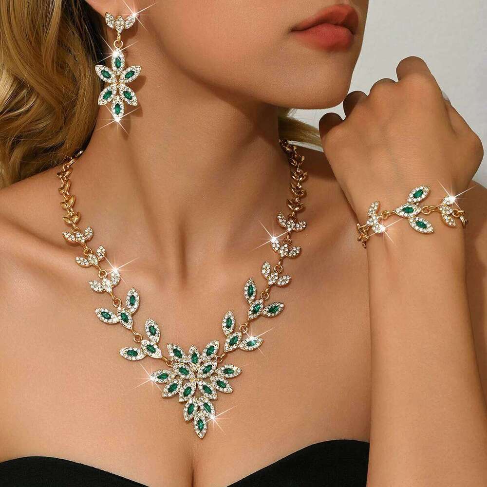European and American necklace, earring, bracelet, three piece set, high-end bride dress accessories, cross-border exclusive Z260313