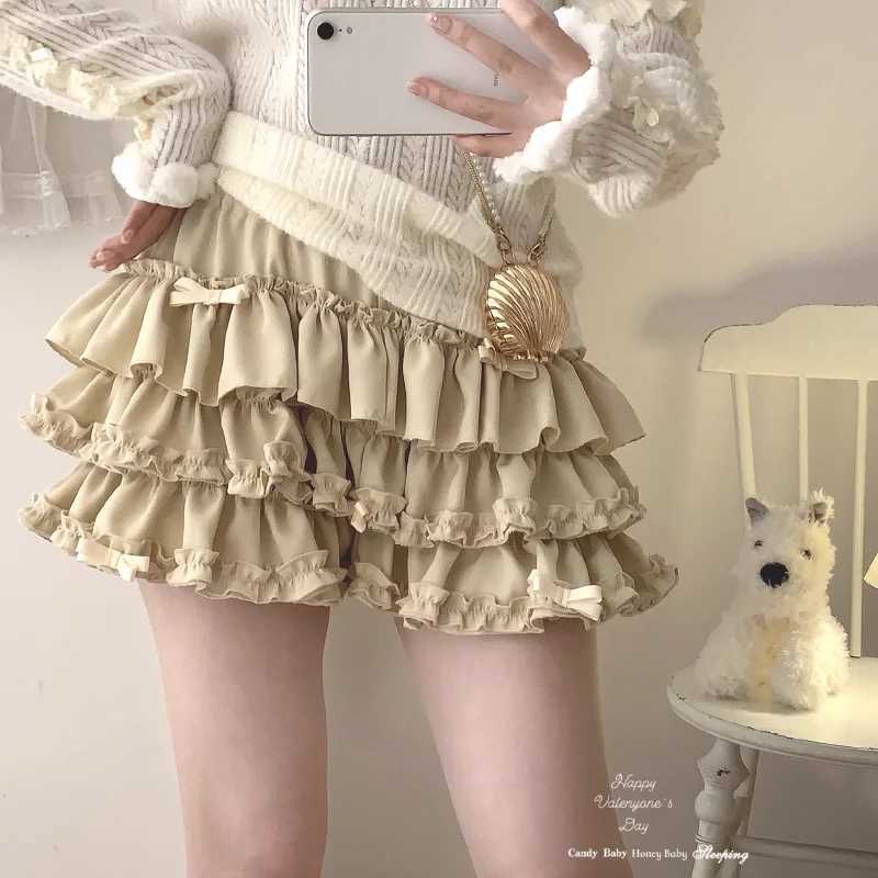Sweet Ruffles Mini Skirt Women Kawaii Lolita Bow A Line Skirts Harajuku Japanese Cute High Waist Pink Blue Cake Skirt M260314
