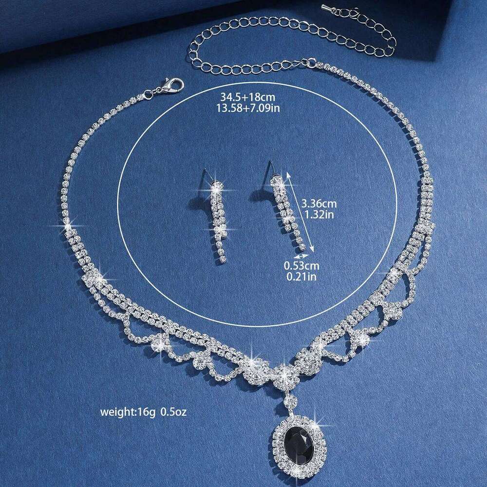Diamond inlaid heavy industry super sparkling temperament generous collarbone chain earrings light luxury accessories Z260313