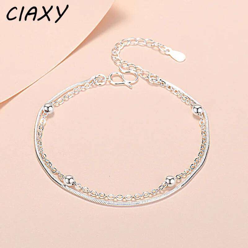 CIAXY Silver Color Double Layer Snake Bone Bracelet Female Interval Round Beads Bracelets Korean Small Fresh Jewelry Gifts Z260313