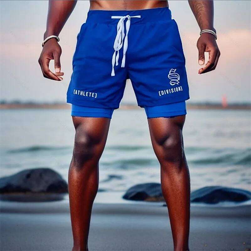 NEW 2 IN 1 Sport Running Casual Breathable Double-deck Jogging Quick Dry GYM Fitness Workout Men Shorts Z260314