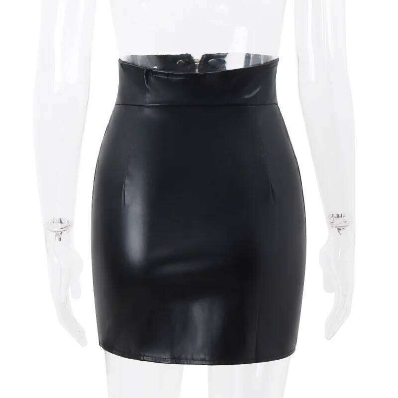 New Women Sexy Y2K PU Leather Zipper High-waist Skirt Black Chic Multi Zip Fashion Slim Hip Skirts Summer Club Party Mini Dress Z260314