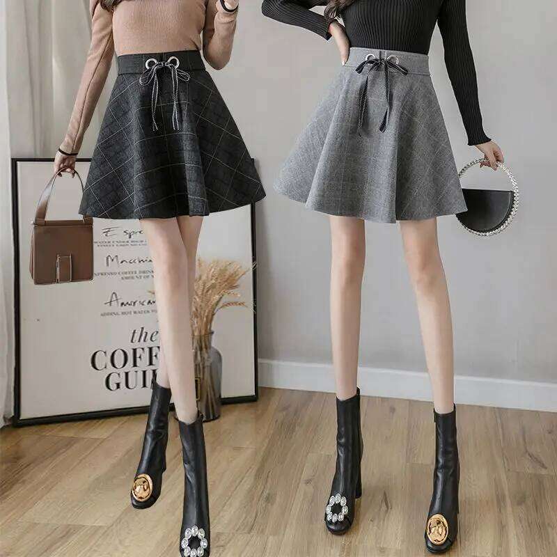 Waist Plaid Vintage Short Skirt Women Autumn Now Korean All-match Harajuku Fashion Elastic High Street Office Lady Skirts Z260314