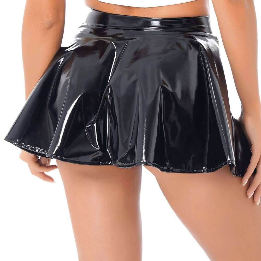 Womens Latex Flared Skirt for Rave Party Club Dance Stage Performance Costume Clubwear Woman Wetlook Patent Leather Mini Skirts Z260314