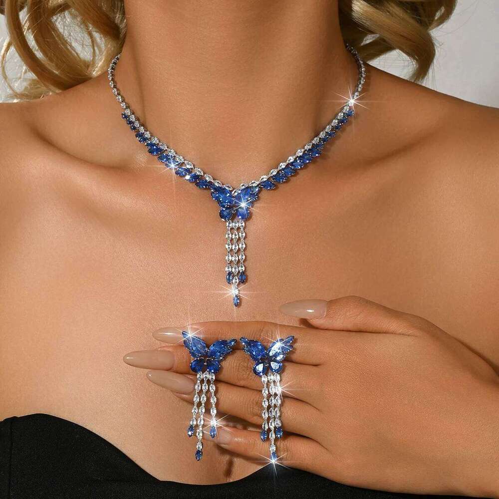 European and American new exquisite socialite style necklace earrings in multiple colors two-piece set Z260313