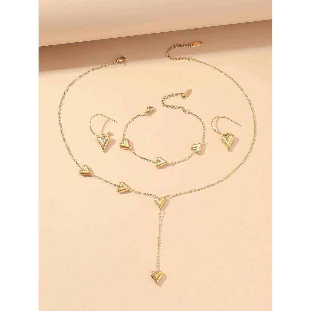 Europe and the United States Sweet Heart Tassel Necklace female minority design love bracelet earrings jewelry set Z260313