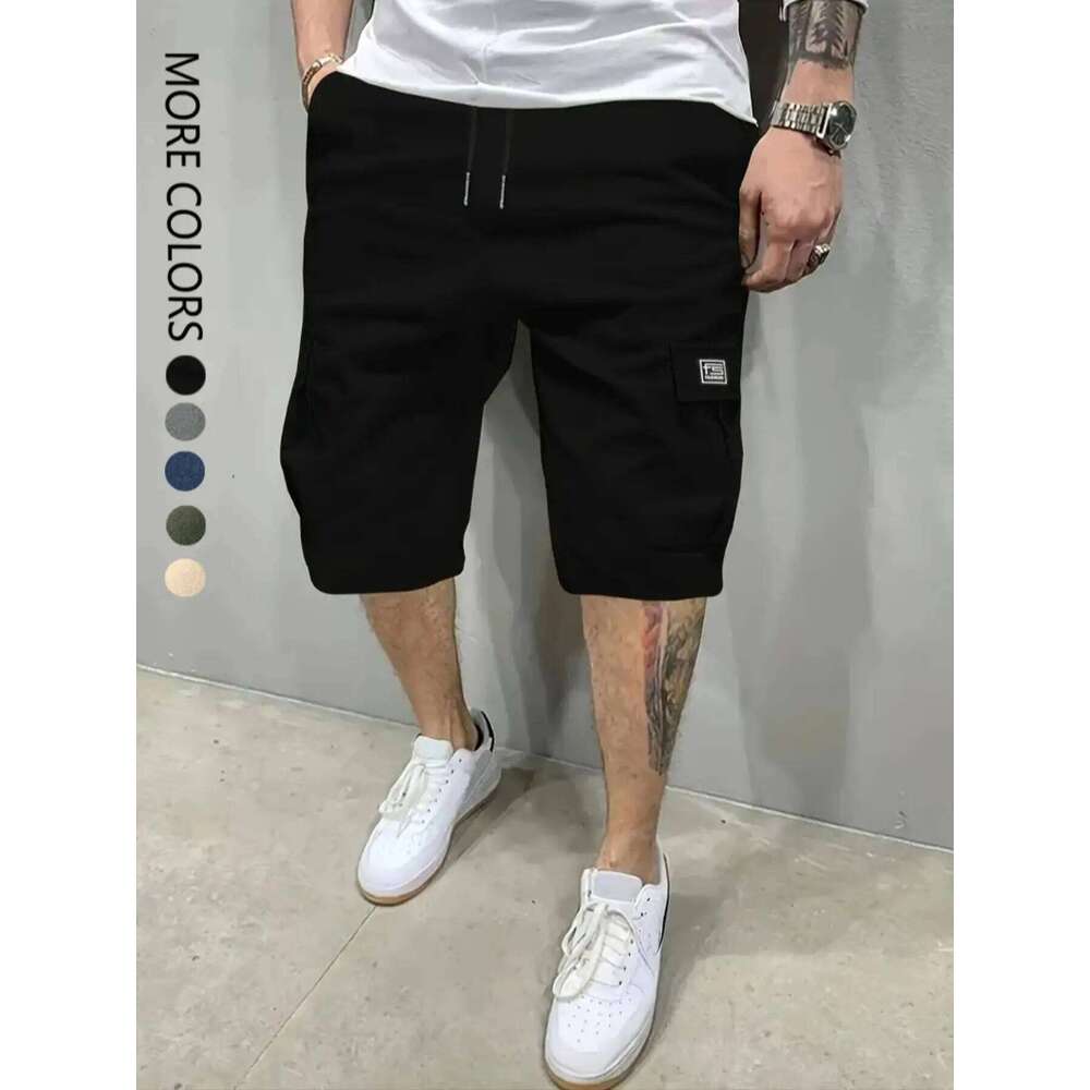 Plain Regular Style with Drawstrings Elastic Waistband, Large Flap Pocket Pants Design, Casual Shorts, Suitable for Summer Basketball, Beach Vacation,