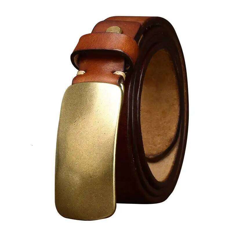 Brass retro old vegetable tanned men's niche genuine leather personalized handmade first layer cowhide belt Z260226