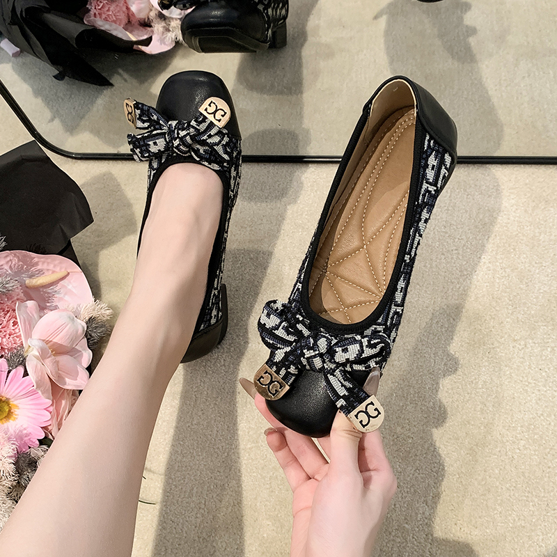 Spring Autumn Fashion luxury Flat Shoes Women Round Toe Splicing Bowknot Sweet Single Shoes Casual Shallow Comfort Legant Footwear Female Designer sho