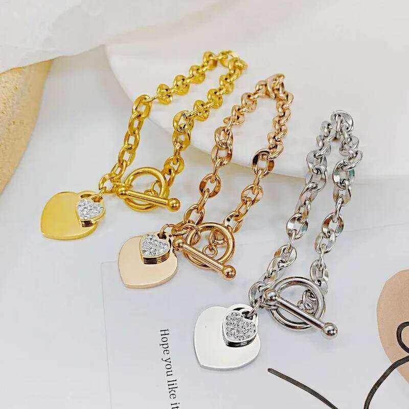 1 Pcs Bangle For Women Girl Not Fade Stainless Steel Gold Plated Waterproof Geometric Heart Pendant Bracelet Jewelry Z260313