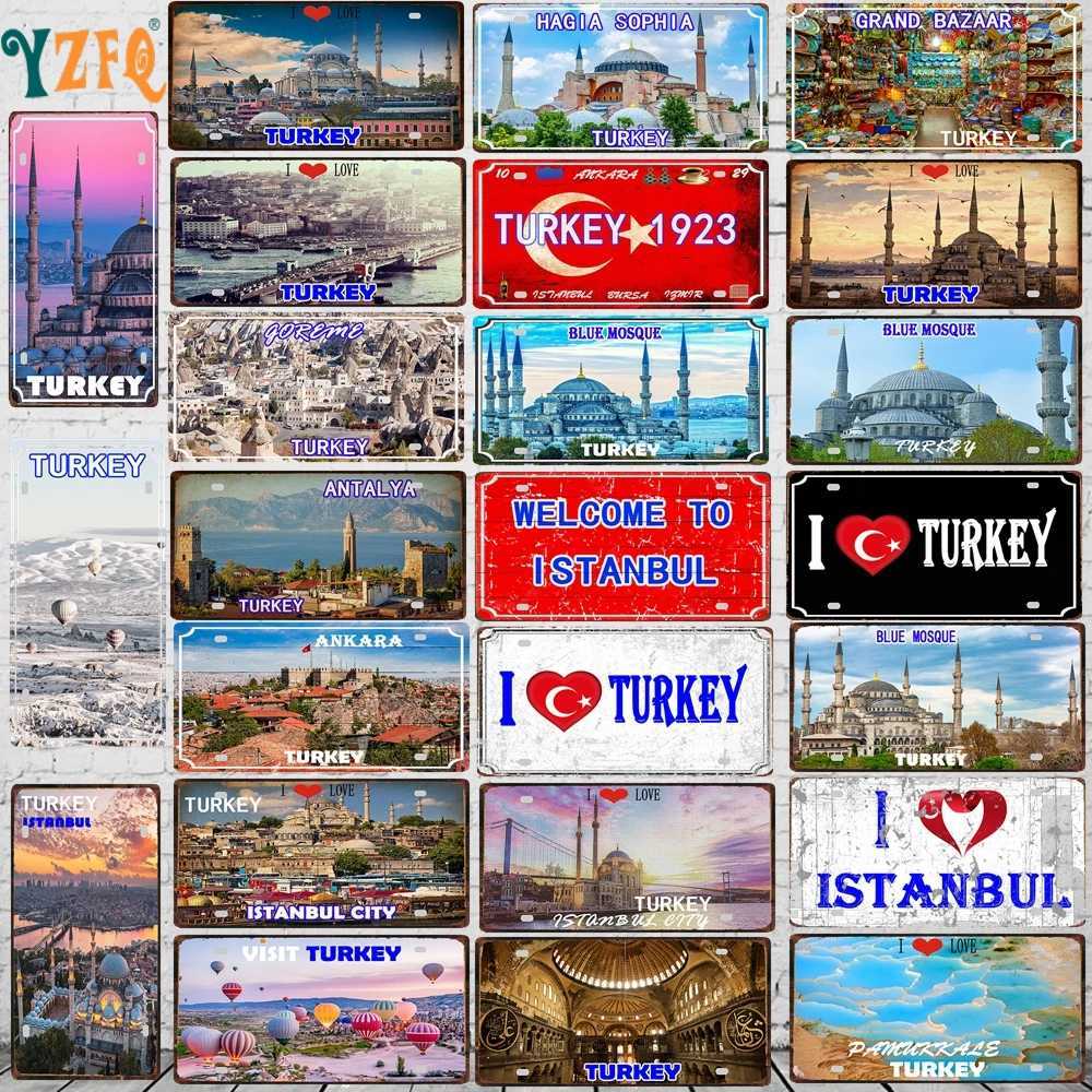 YZFQ Istanbul Turkey Travel City Metal Sign Poster Plate For Wall Restaurant Bar Craft Home Decor 30X15CM DC-1612A D260314