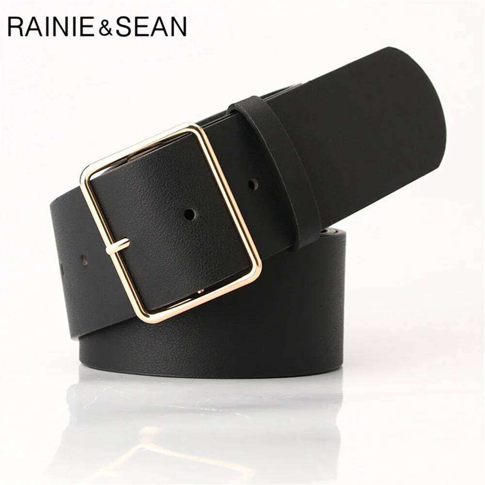 RAINIE SEAN Army Green Ladies Waist for Trousers Casual Pin Buckle Pu Leather Wide Belt Women Accessories 104cm Z260226