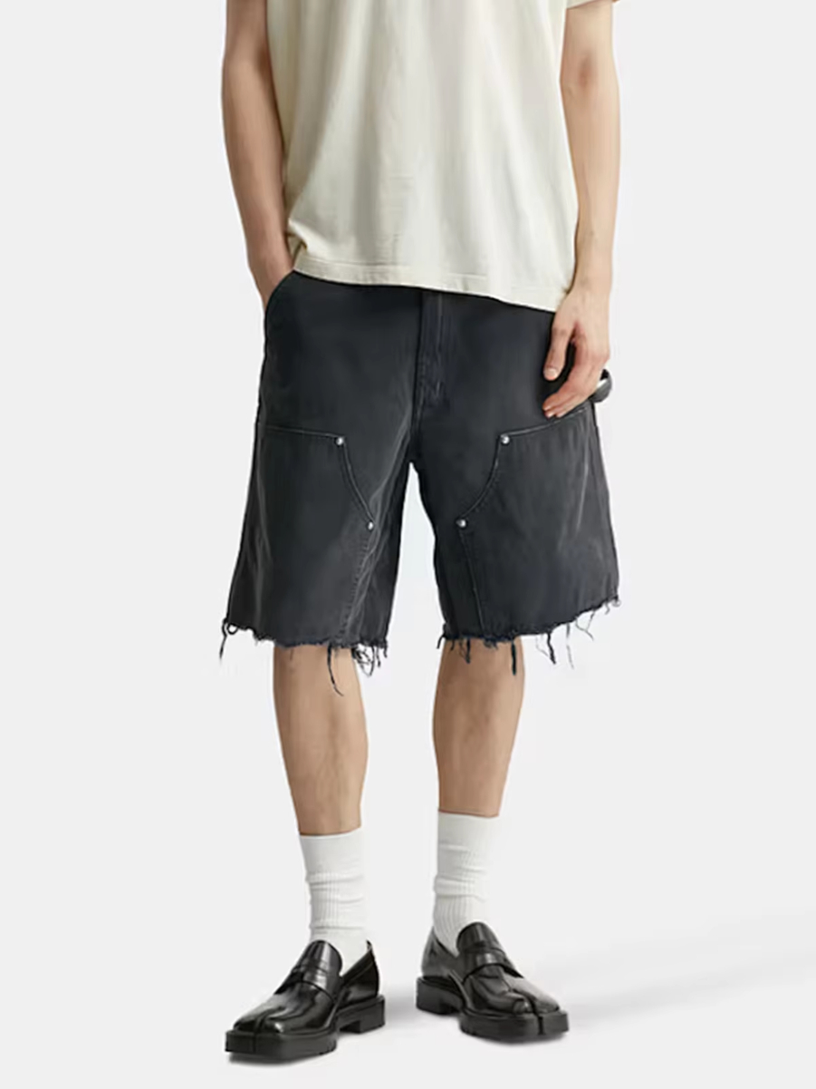 MIJKO Unisex Work Shorts Spring Summer Rivet Pocket Logger Cat Whisker Fuzzy Edge Cuff Trendy for Men And Women TJ174