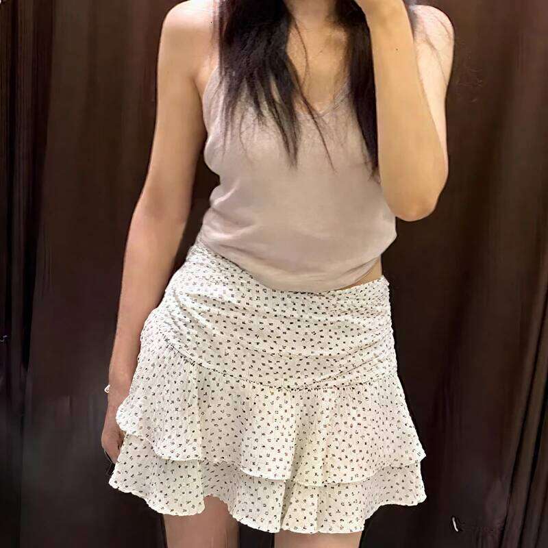 HXAO Women's Polka Dot Layered Summer 2025 Boho Ruffle Mini Skirt Shorts Elegant Female Wrap Pleated Culottes Z260314