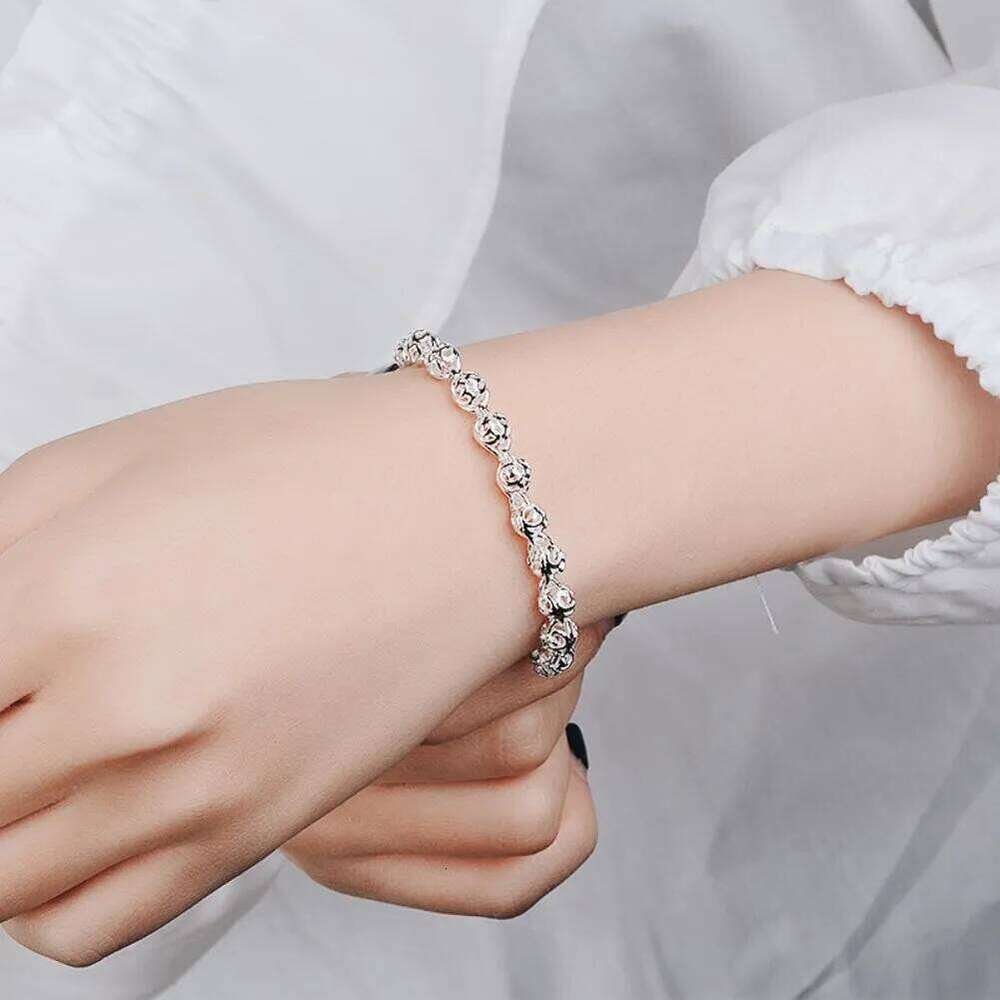 URMYLADY Fine Pretty lovely Hollow ball Chain 925 sterling Silver Bracelet for Women Fashion Wedding Party Couple gifts Jewelry Z260313