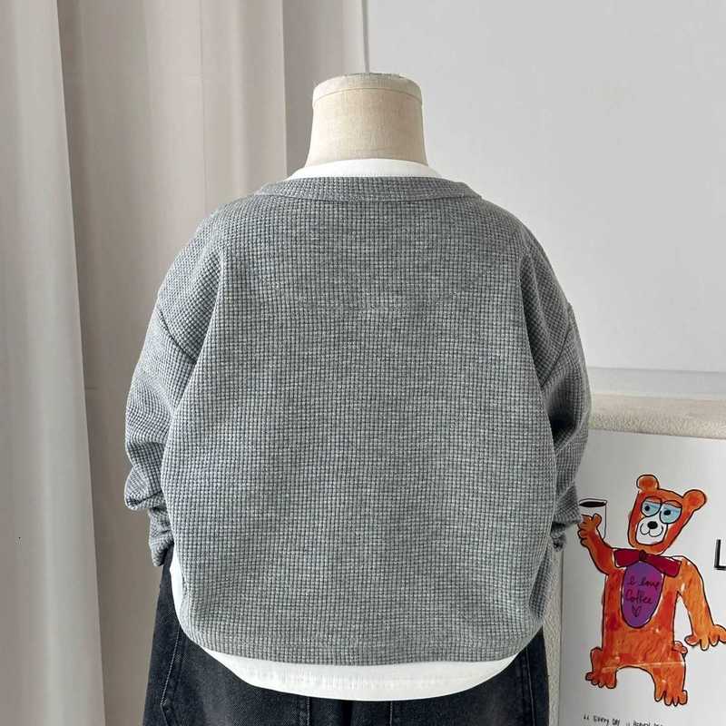 Clothing Sets Children's Sweatshirt Spring and Autumn New Korean Style Boys' Autumn Waffle Fake Two-Piece Sweatshirt Baby Versatile Top
