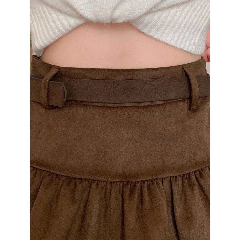 Korean Style Vintage Sweet Cool Suede Cake Skirt For Women Autumn Winter Streetwear Double Layered Short Skirts Woman Z260314