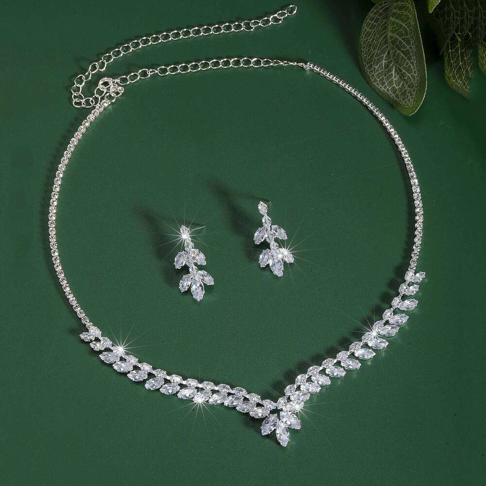 Shining Zircon Artificial Crystal Bridal Flower Necklace Earrings Sets for Women Wedding Party Jewelry Gift Z260313