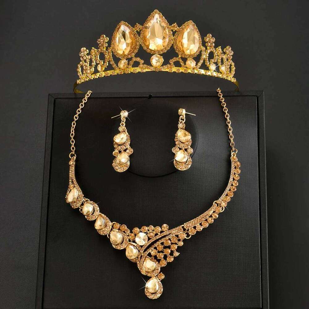 Ladies' Fashion Design Water Drop Necklace Earrings Crown Jewelry Set Wedding Party Festival Gift Z260313