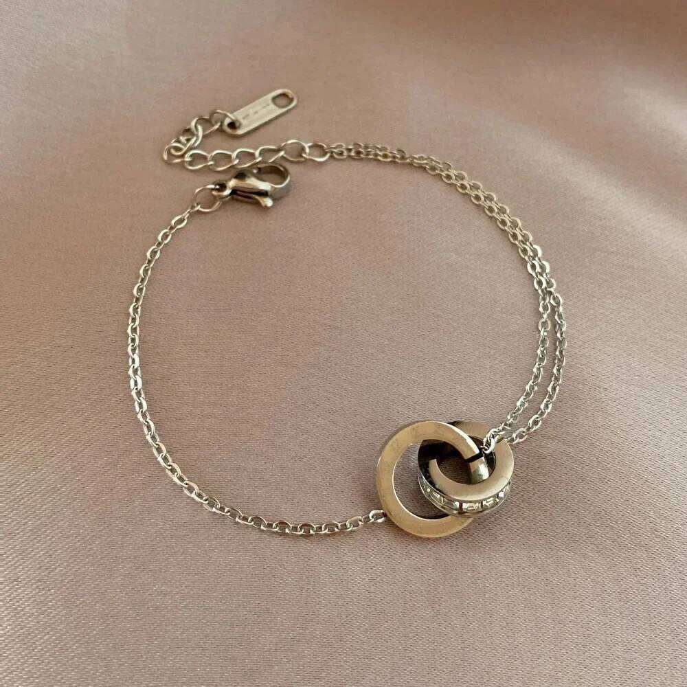 Personality Roman Numeral Double Ring Cross Zircon Bracelet for Women Korea Fashion Gold Color Stainless Steel Bangle Jewelry Z260313