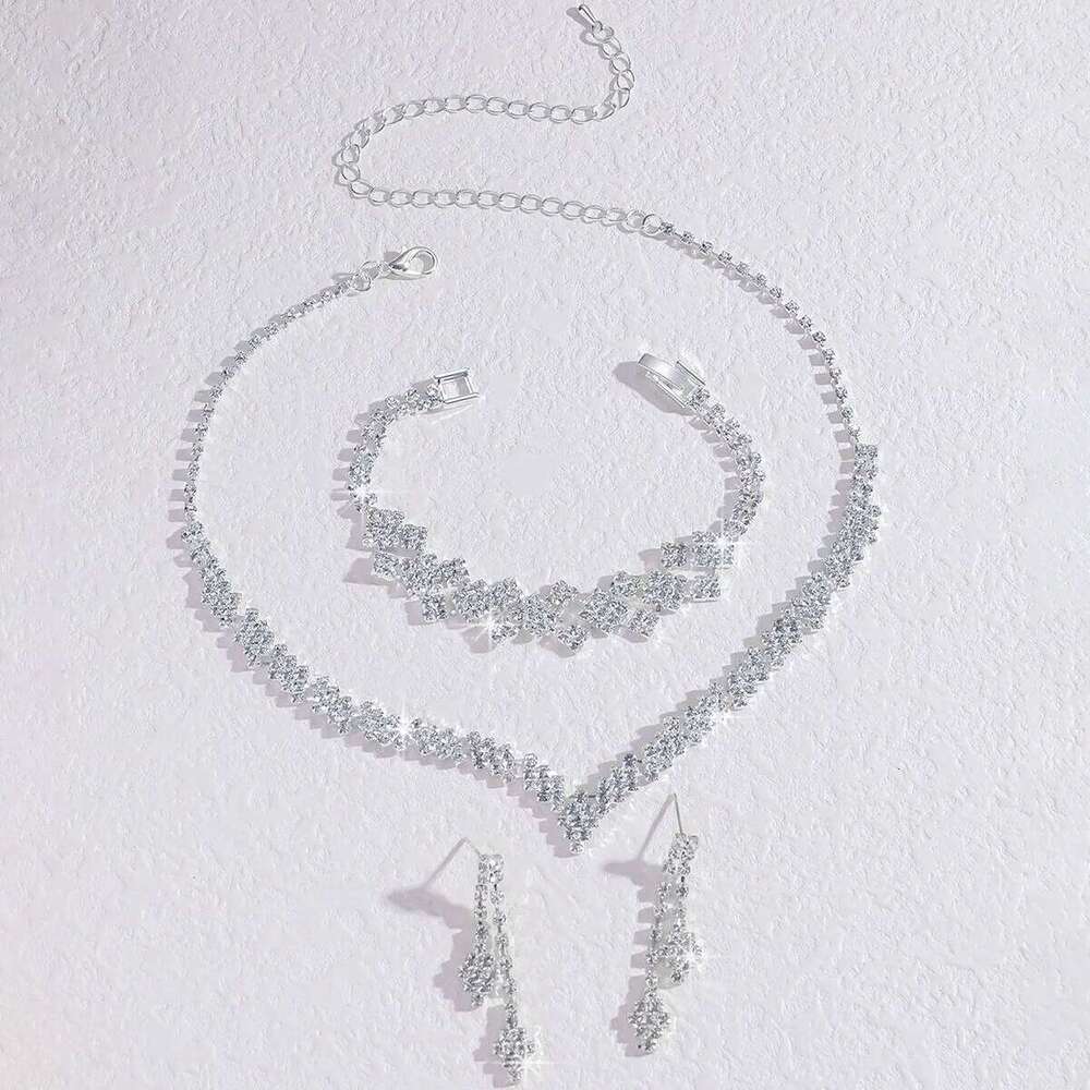 3pcs Bridal Set Silver Plated Rhinestone Fold Clutch Bracelet Tassel Earrings Wedding Jewelry Gift Trendy Style Z260313