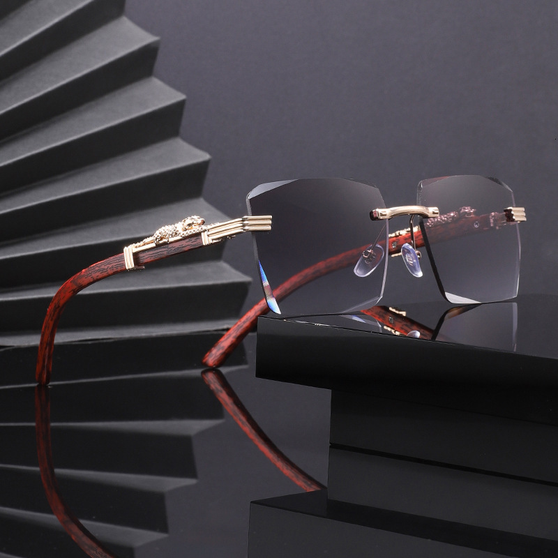 Luxury Brand Designer Sunglasses New Frameless Small Square Sunglasses For Men And Women With Jaguar Decoration And Leopard Head Design, Fashion Sungl
