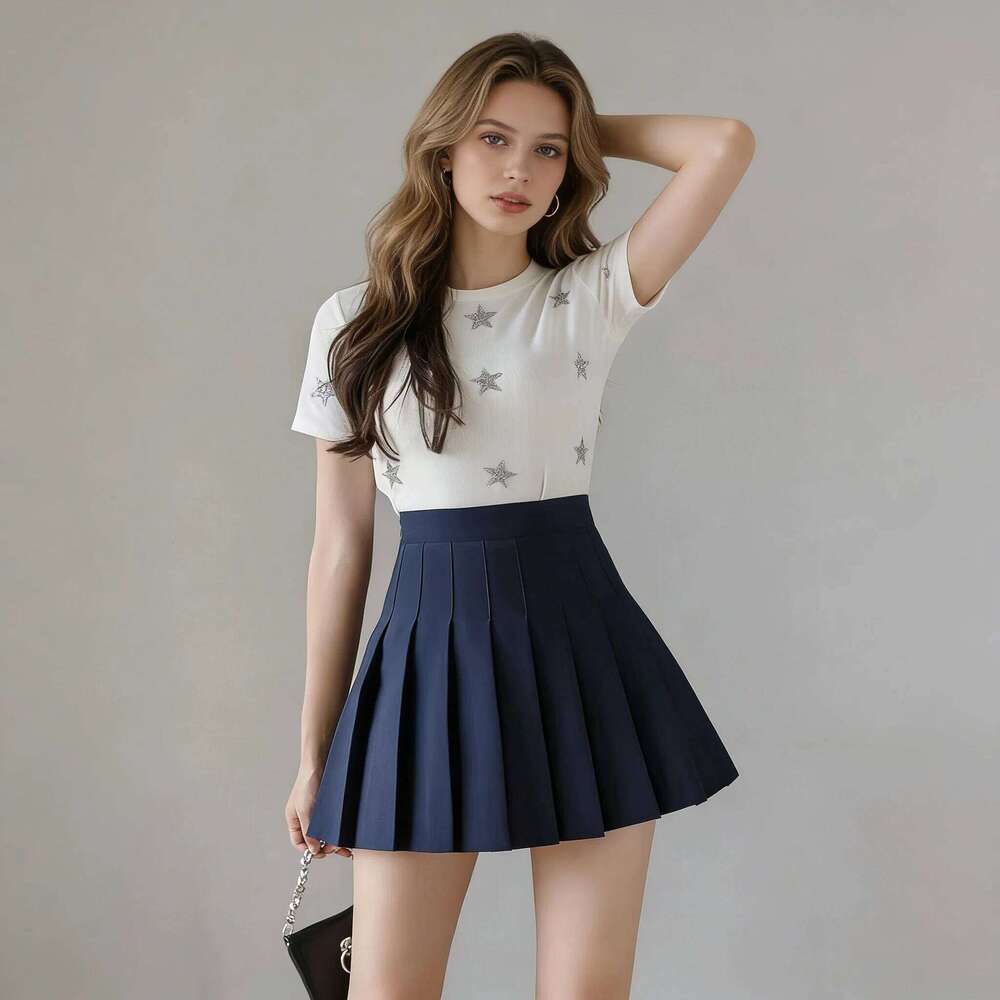 2025 Summer New High Waist Slimming Solid Color A-line Skirt Women's Fashion Sports Tennis Badminton Academy Style pleated skirt Z260314