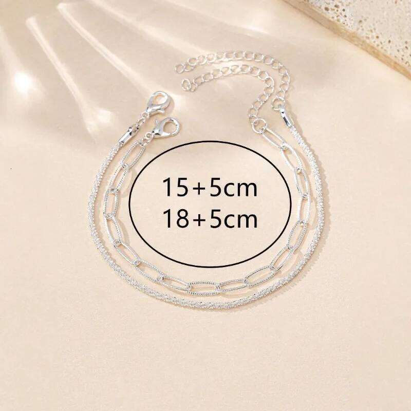 2/6PCS 925 Sterling Silver Link Chain Bracelet for Women Girls Luxury Sparkling Crystal Minimalist Daily Wear Jewelry Gift Z260313