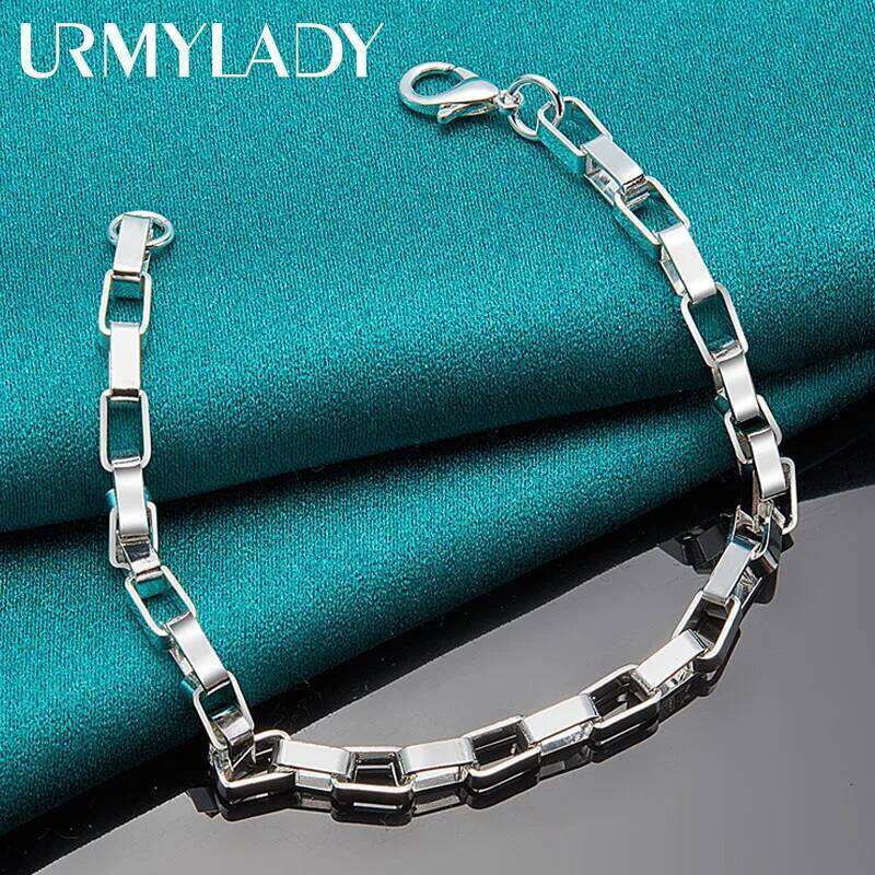 URMYLADY 925 Sterling Silver Big Long 5mm Box Chain Bracelet Wedding Engagement Party For Women Man Fashion Charm Jewelry Z260313