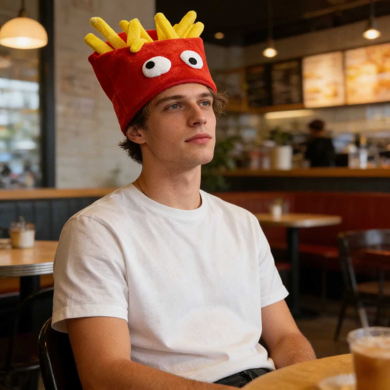 Funny French Fries Plush Hat with Googly Eyes Novelty Cosplay Party Costume Headwear Y260314