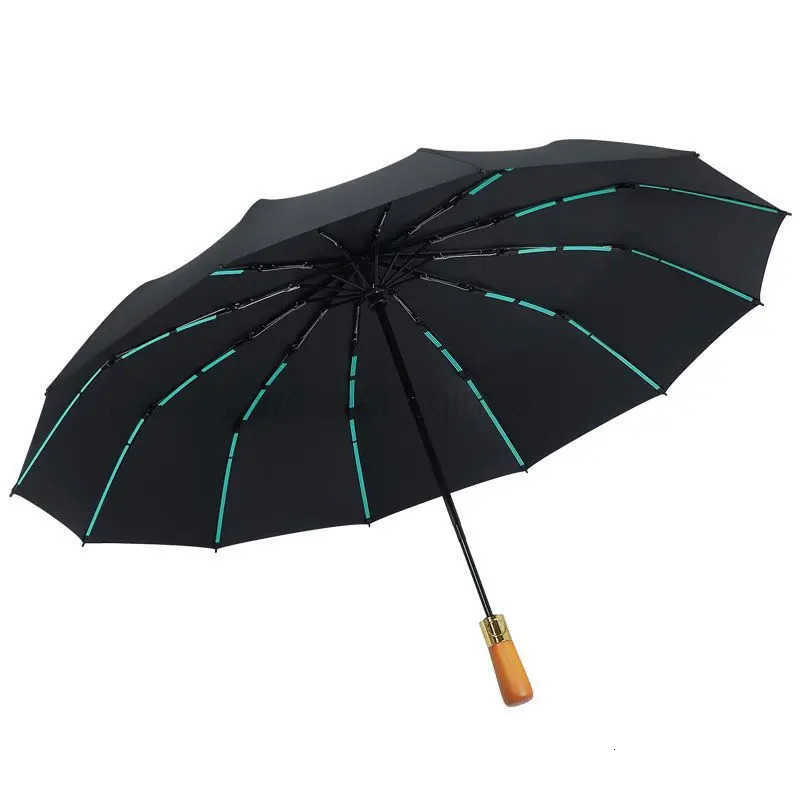 72 Bones Fully Automatic Umbrella for Mens Large Foldable Black High-end Business Wooden Handle Umbrella H260314