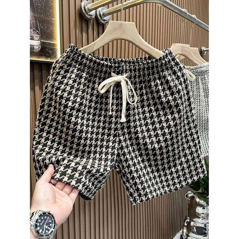 Houndstooth Casual Plaid Men Sport Loose Wide leg Gym Running Beach Baggy Board Cargo Shorts Male Z260314