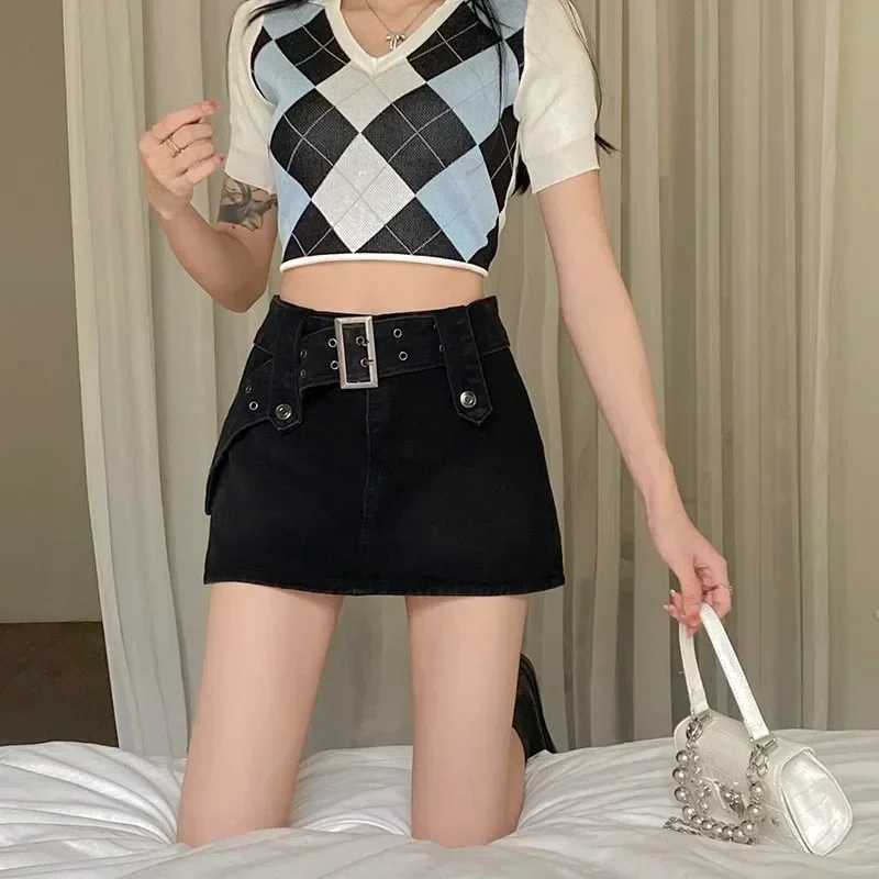 Ins Summer Women High Waist Shorts Skirts s Vintage Sexy Nightclub Denim Dress Female Stripper Dance Black Blue Jeans Skirts M260314
