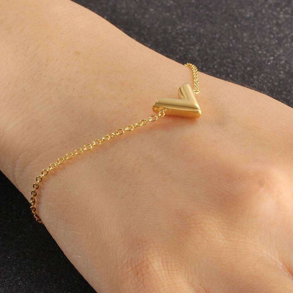Fashion Jewelry Stainless Steel Letter V For Women Adjustable Initial Bangle Wedding Gift Chain Bracelets Wholesale Z260313