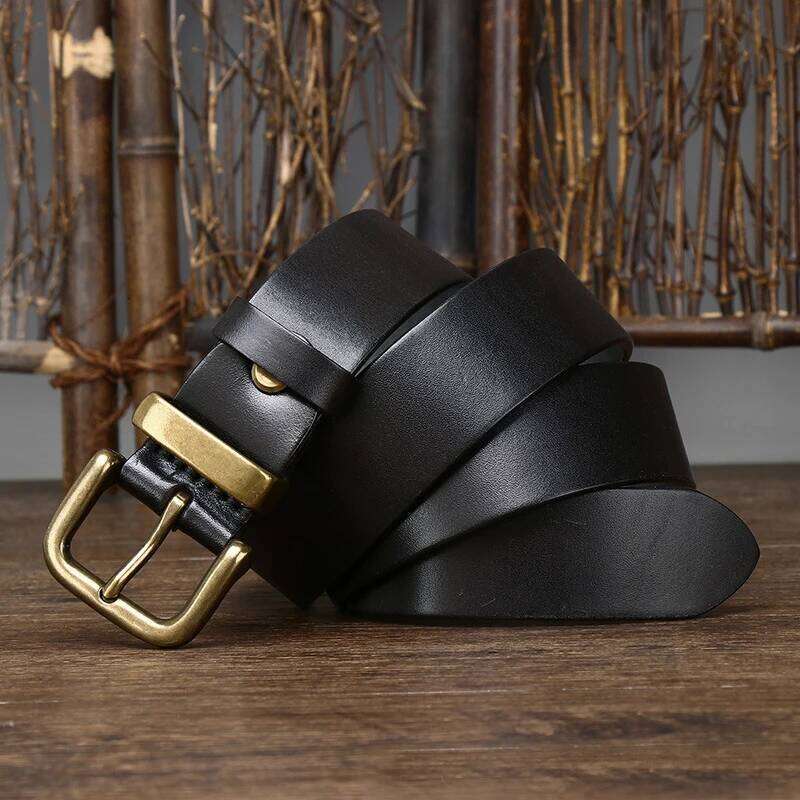 3.8CM Male Cowskin Genuine Leather Strap Pure First Layer Cowhide Retro Pin Copper Buckle Men Belt For Jeans Z260226