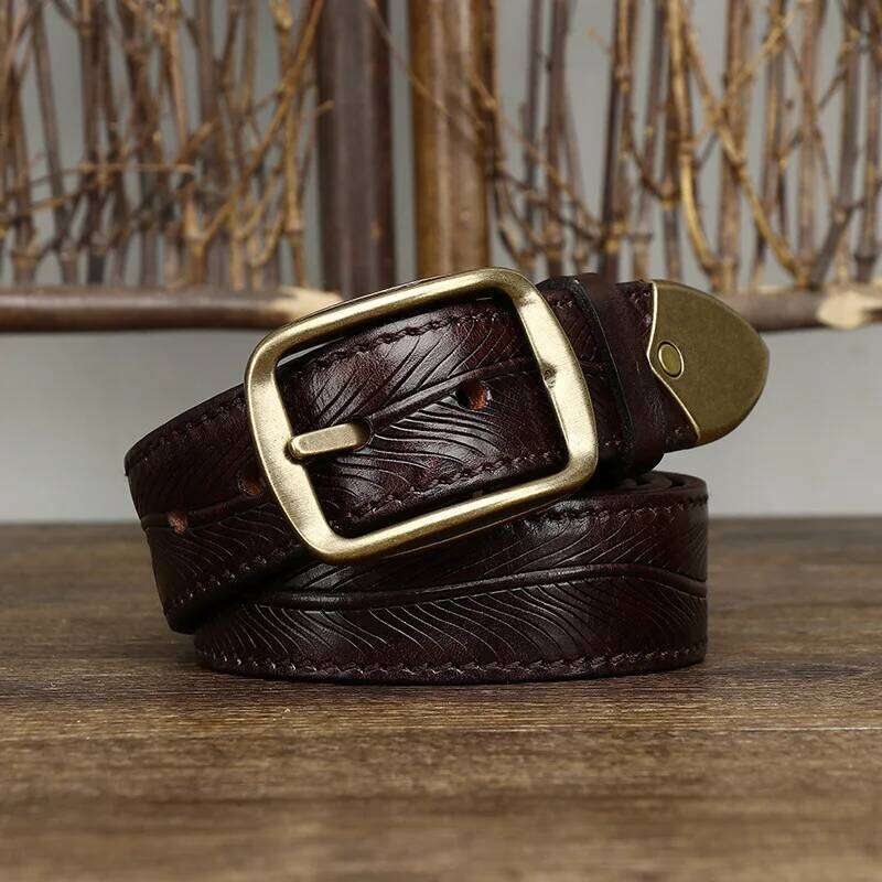 3.8CM wide thick double-sided vegetable tanned top layer cowhide copper needle buckle men's genuine leather full grain belt Z260226