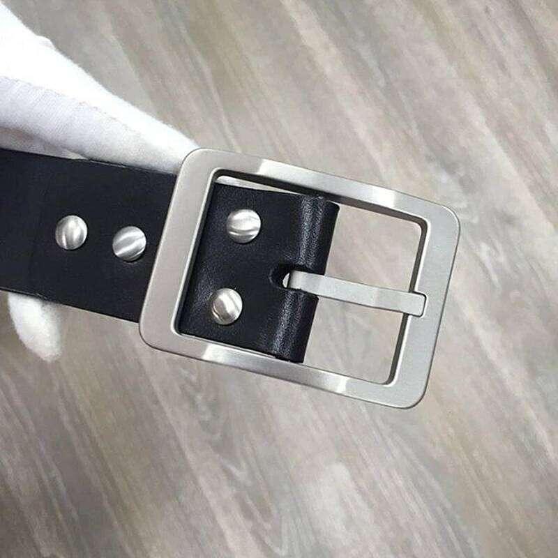 Solid Belt Buckle 3.8 X125 Cm with Real Black Leather Strap And 4pcs Pure Titanium Screws for Men's Fashion Accessory Z260226
