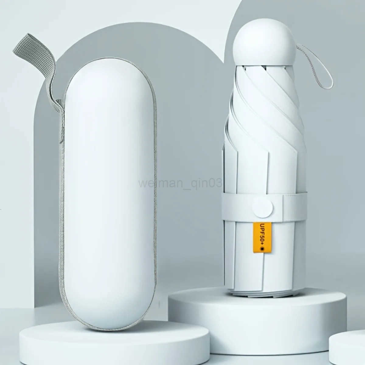 Compact black mini capsule umbrella - portable foldable manually open with sun protection coating durable design with H260314