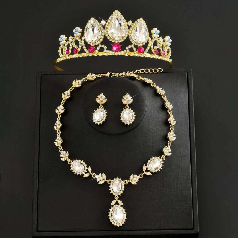 4PC Women's Fashion Waterdrop Geometric Oval Crown Necklace Earrings Jewelry Set Suitable for Wedding, Party, Festival Gifts Z260313