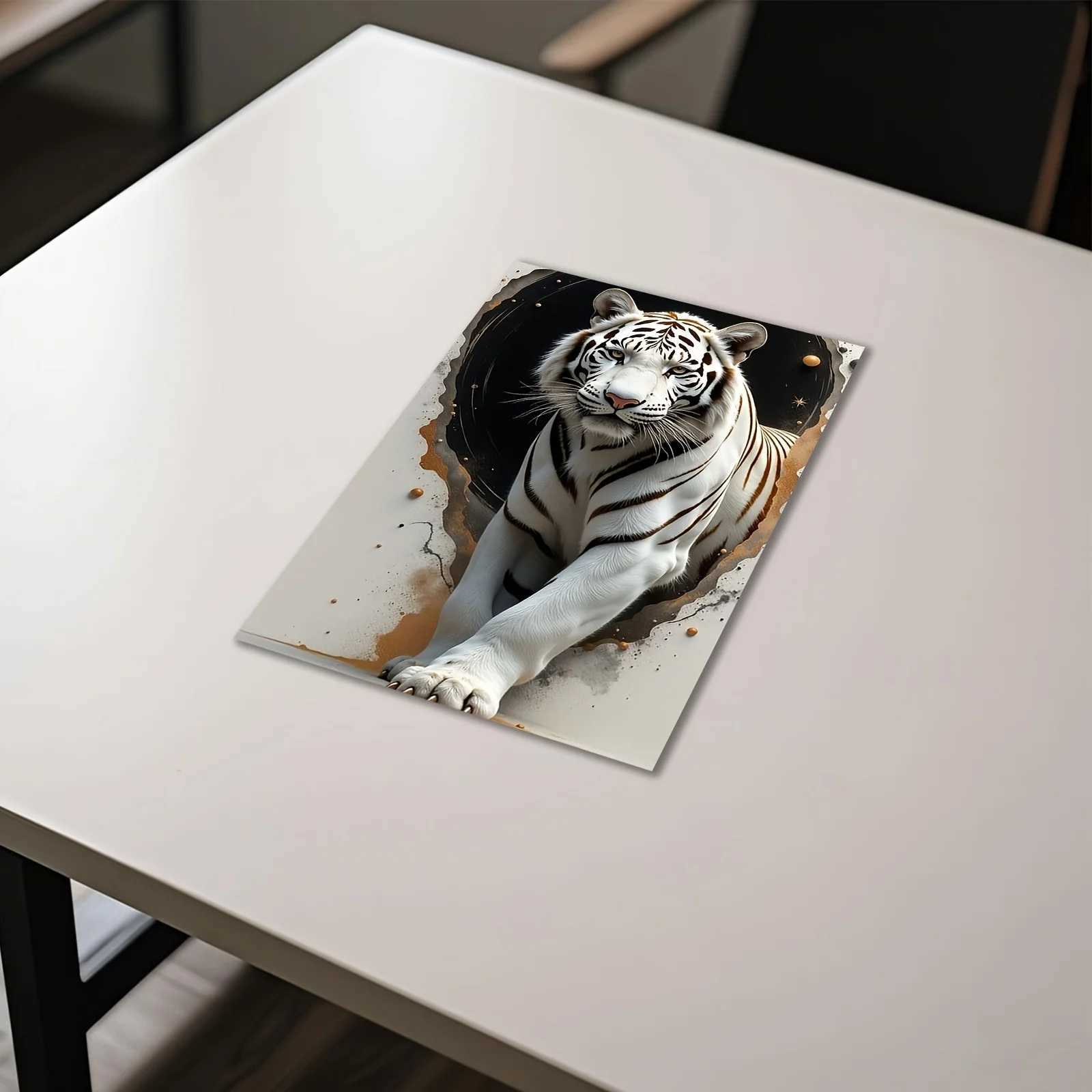 White Tiger with Cosmic Background Canvas Print 3D Illusion Art Bold Animal Design Frameless for Home Office Decor D260314