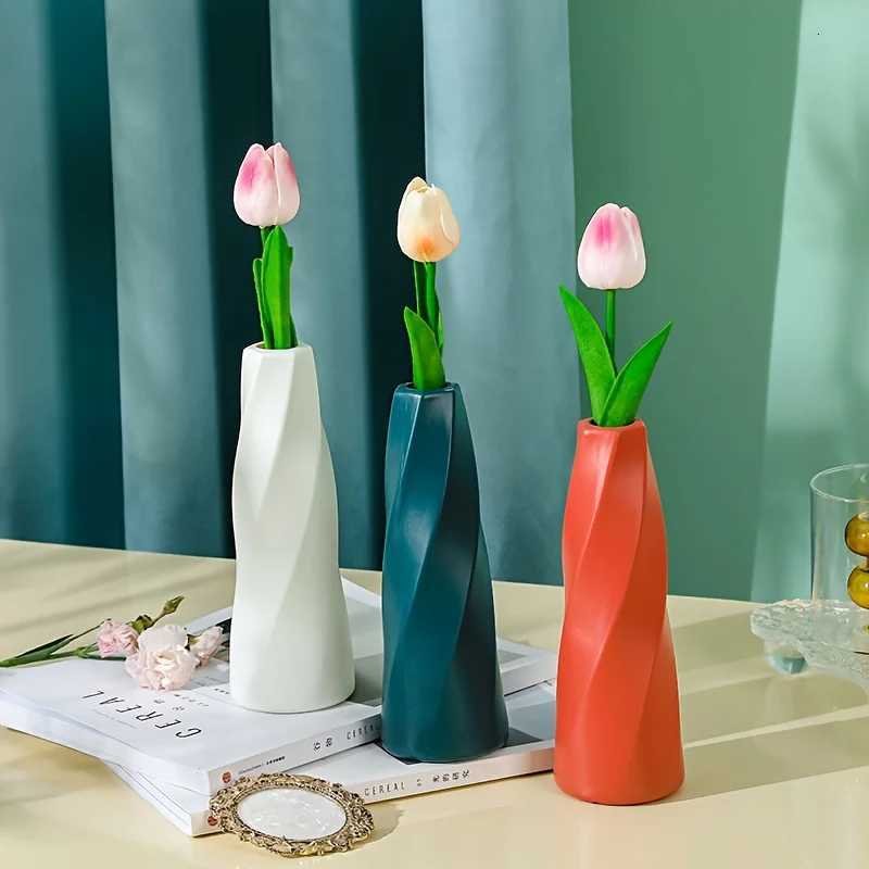 1pc Nordic style light luxury spiral plastic vase decoration for living room flower arrangement Y260314