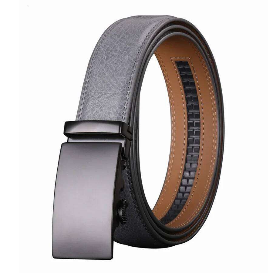 Grey Automatic Buckle Belts For Men Luxury Brand Genuine Leather Male Casual Formal Dress Belt High Quality B281 Z260226