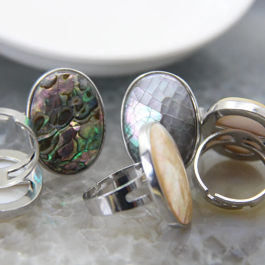 Natural Beautiful Abalone Shell Adjustable Rings Pearl Classic Round Shape RingsFinger Rings Reiki Heal Geode Rings Jewelry 260312