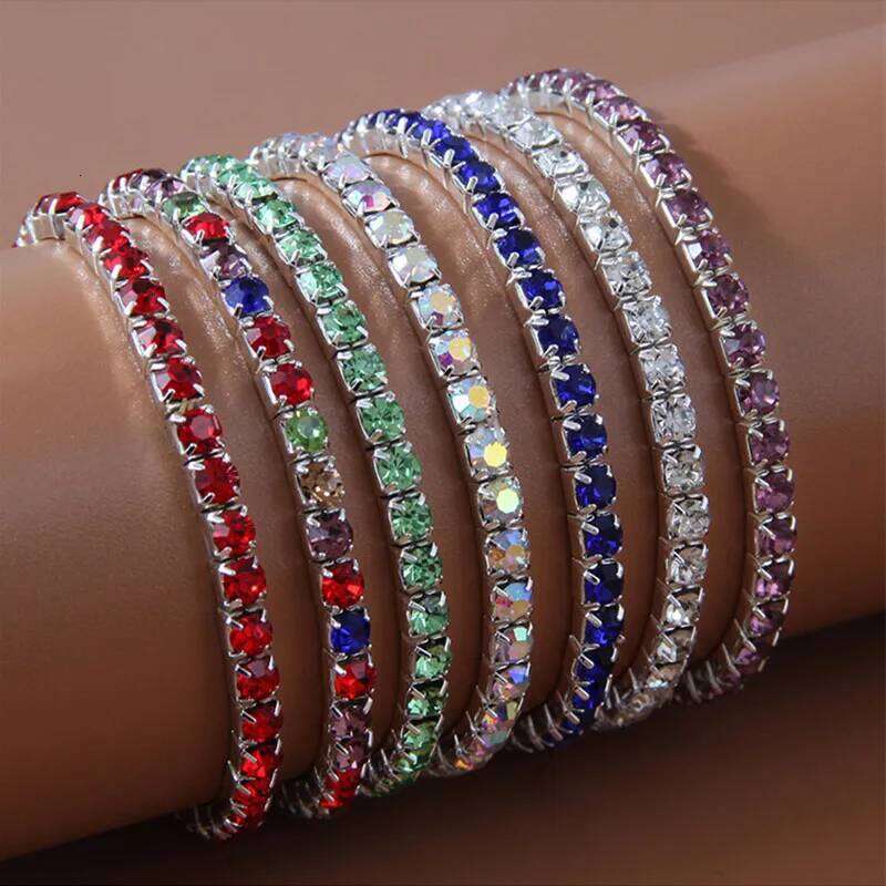 Fashion Crystal Single Line Bracelets Colorful Elastic For Women Silvercolor Shining Bracelet Femme Z260313