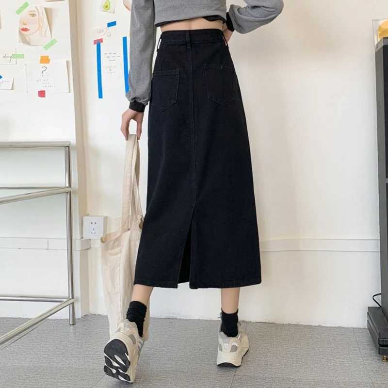 2026 Lady Summer High Waist Back Slit Skirts Hot Sale Fashion s Mid-Long Skirts Women Korean Thin Denim Dress M260314
