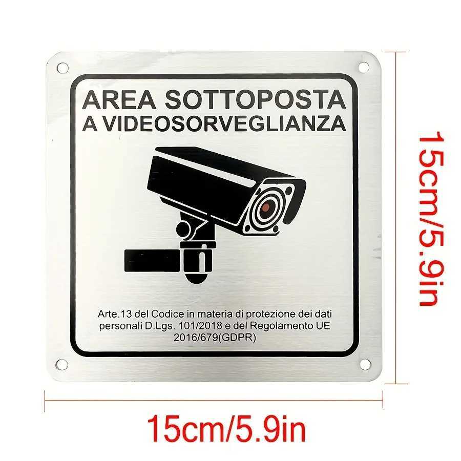 2pcs Italian Aluminum monitoring sign AREA SOTTOPOSTA A VIDEOSORVEGLIANZA self-adhesive plate D260314
