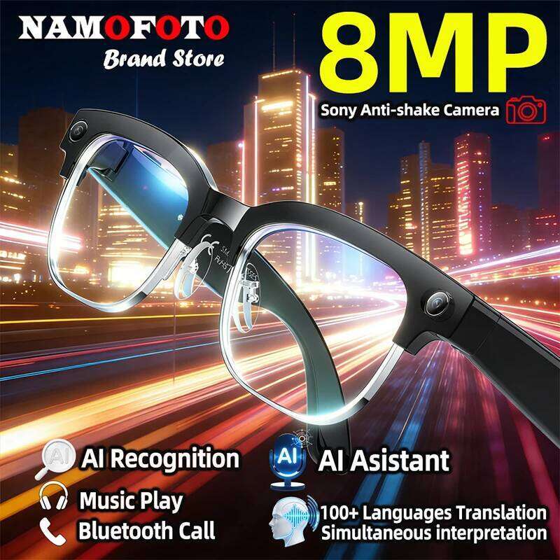 2026 New Al 8Mp HD Camera Video Voice Record Translation Photo Recognition WIFI Transmission BT Call Smart Glasses
