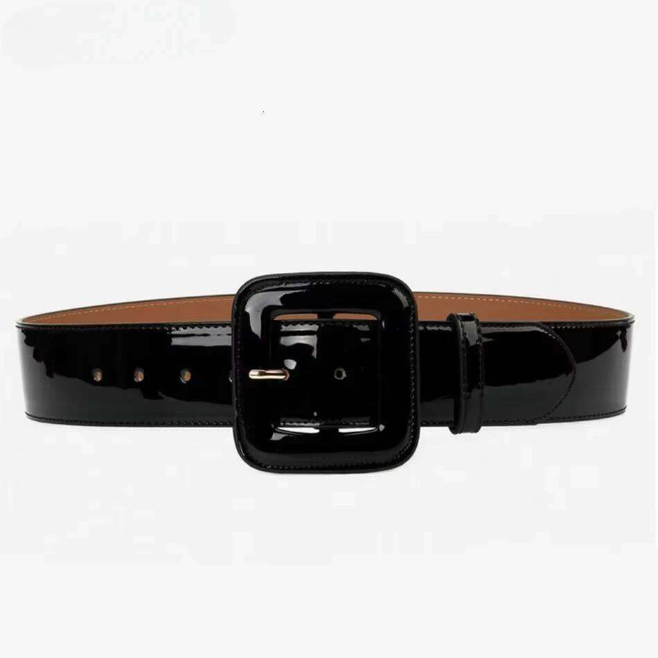 RAINIE SEAN Black Wide Ladies Belts Patent Women Genuine Leather Cowhide Fashion Big Buckle Belt for Dress Burgundy Z260226